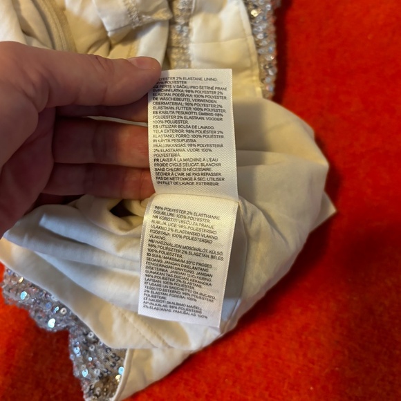 H&M festive cream flounce-trimmed sequined long sleeve mini dress NWT - Picture 9 of 10